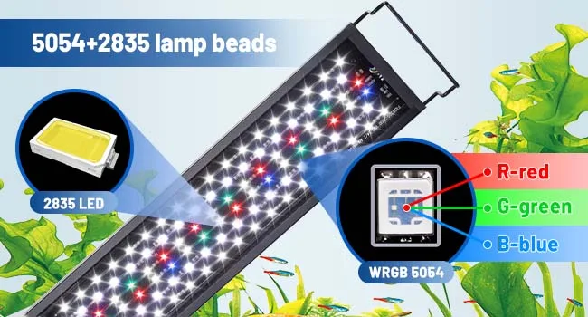 Hygger aquarium LED light strip with 5054+2835 lamp beads, WRGB 5054, 2835 LED, R-G-B color options for aquarium lighting