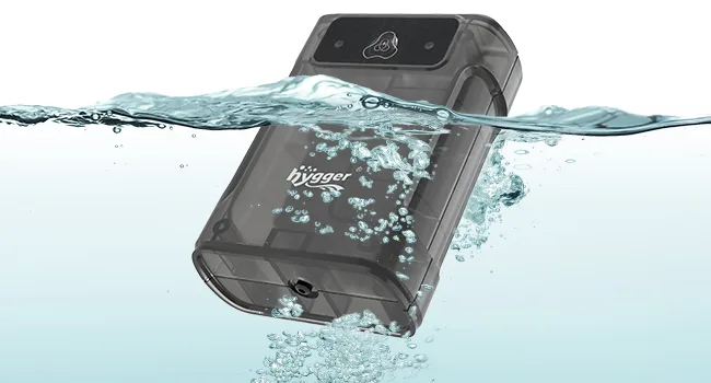 Hygger aquarium water purifier submerged in water with bubbles, showcasing waterproof design for aquarium maintenance.