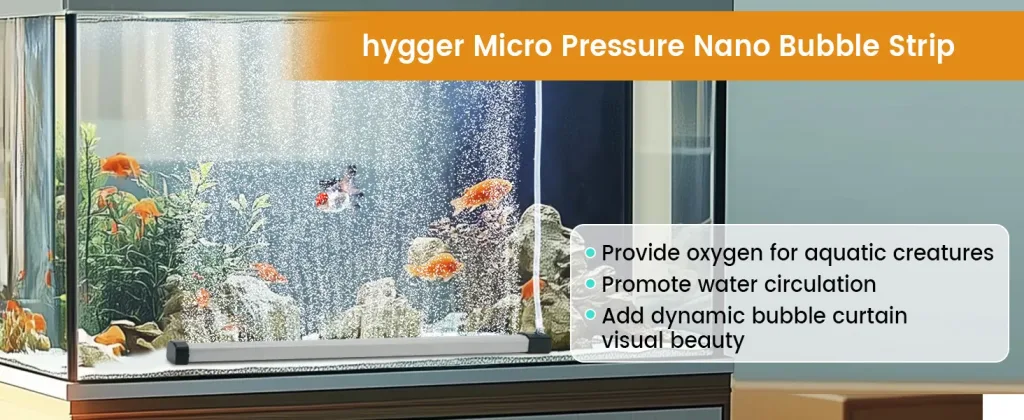 hygger Micro Pressure Nano Bubble Strip for aquariums, providing oxygen, promoting water circulation, and adding bubble curta