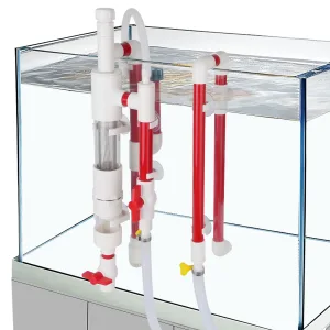 Hygger aquarium filtration system with red and white pipes, clear glass tank, and water circulation components for aquarium m