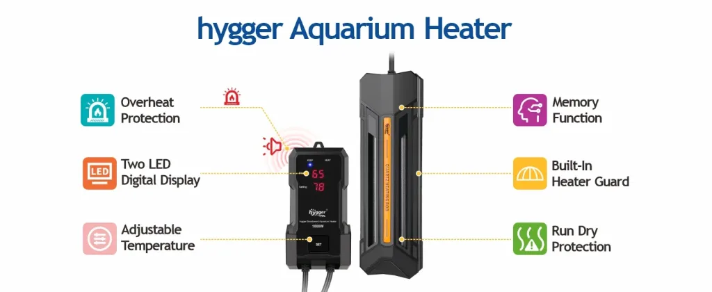 hygger Aquarium Heater with Overheat Protection, Two LED Display, Adjustable Temperature, Memory Function, Built-In Heater Gu