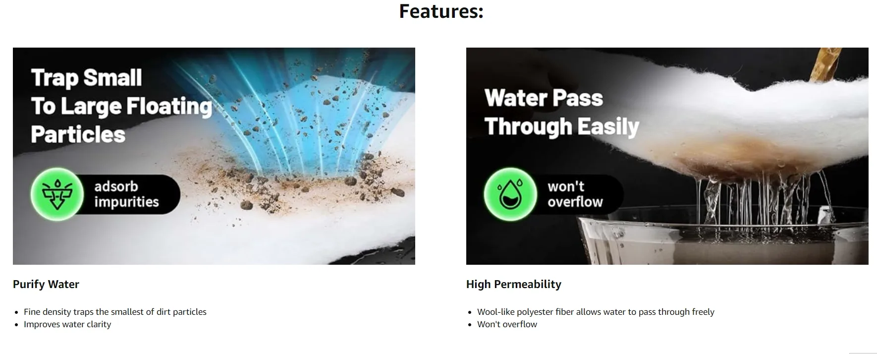 Hygger aquarium filter traps small to large floating particles, adsorbs impurities, and allows water to pass through easily w