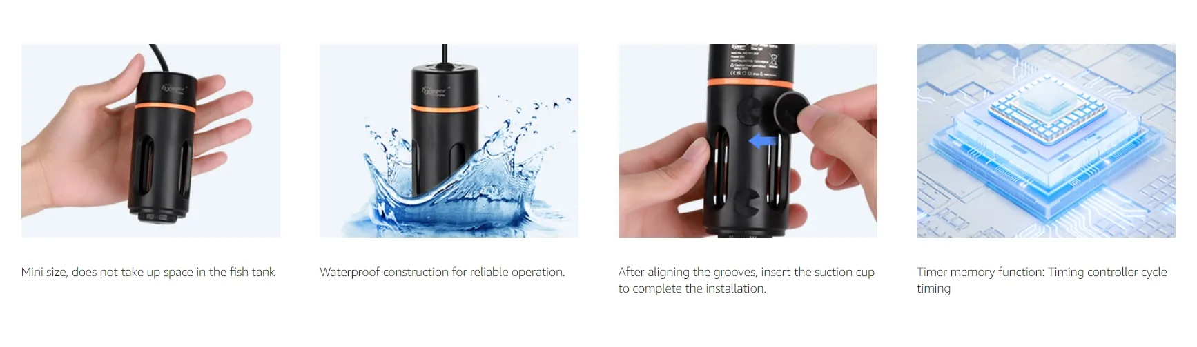 Hygger aquarium water pump with mini size, waterproof design, suction cup installation, and timer memory function for fish ta