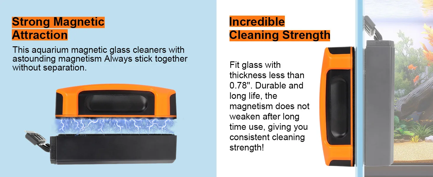 Strong magnetic aquarium glass cleaner with powerful attraction and consistent cleaning strength for easy maintenance.