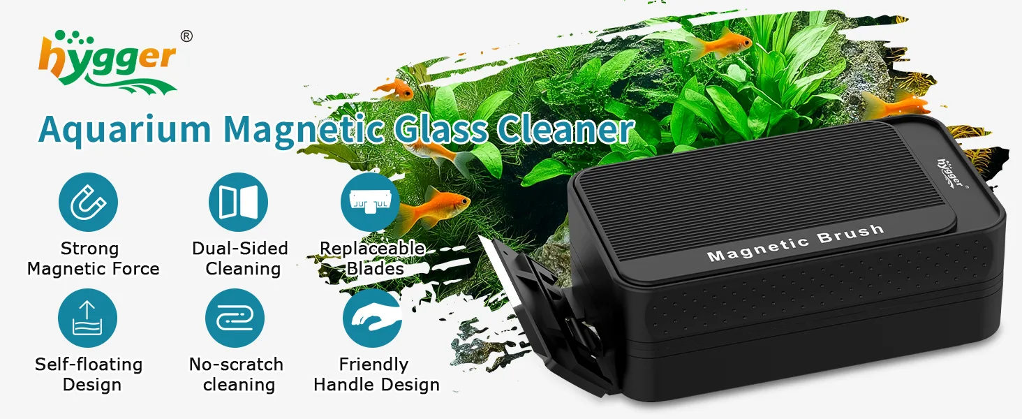 Hygger Aquarium Magnetic Glass Cleaner with strong magnetic force, dual-sided cleaning, replaceable blades, self-floating des