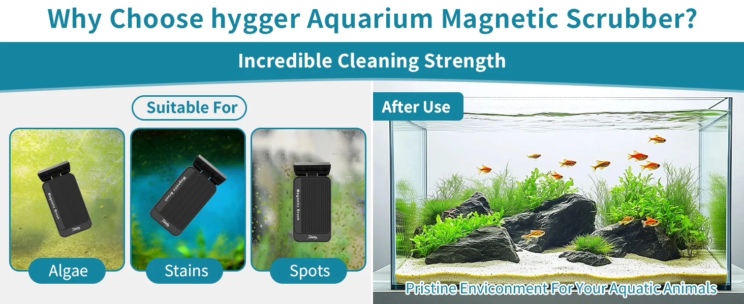 Hygger Magnetic Scrubber for aquarium cleaning, removing algae, stains, and spots with strong cleaning power.