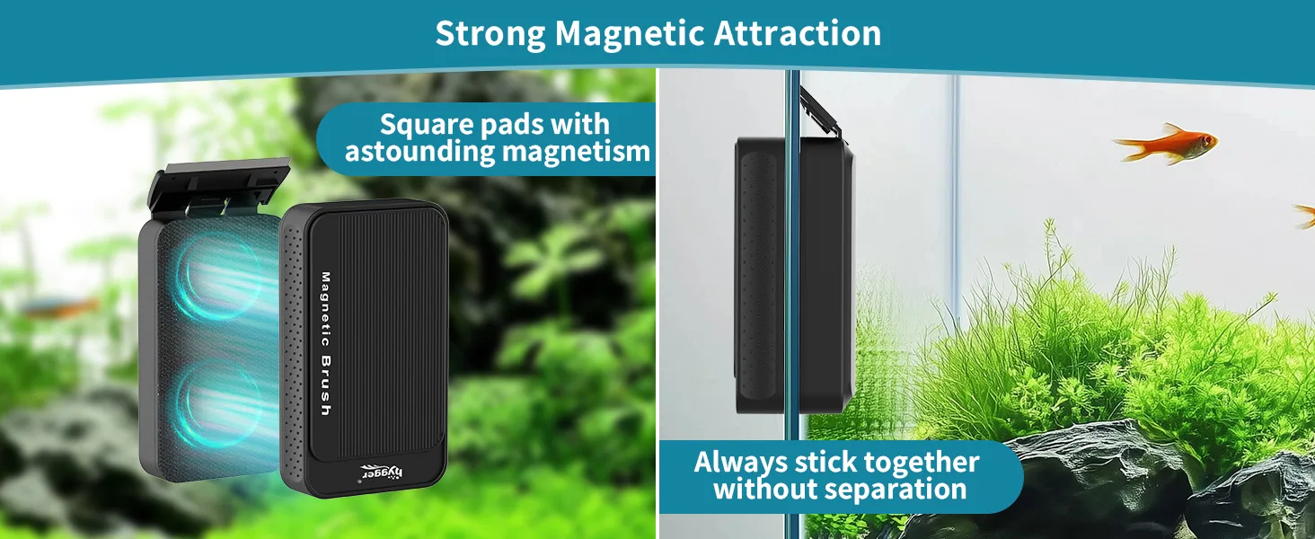 Hygger Magnetic Brush with strong square pads for aquarium cleaning, sticks firmly to glass without separation