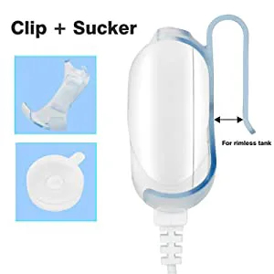 Hygger aquarium clip and sucker for seamless tank attachment, with close-up of clip and suction cup components.