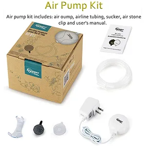 Hygger Aquarium Air Pump Kit with air pump, tubing, clip, and manual for aquarium maintenance
