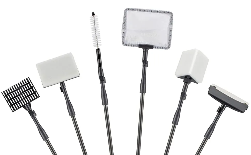 Hygger aquarium cleaning tools set with various attachments for efficient tank maintenance