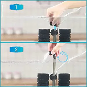 Step-by-step guide showing how to install a hygger aquarium filter with clear water flow and adjustable settings.