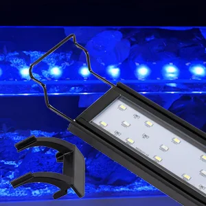 Hygger LED aquarium light fixture with adjustable bracket and blue water background