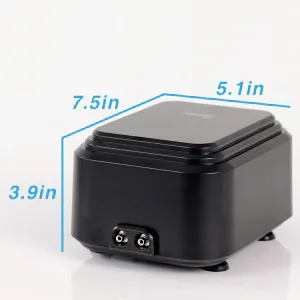 Hygger aquarium filter pump with dimensions 7.5in x 5.1in x 3.9in, black color, featuring power input ports