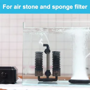 Hygger aquarium air stone and sponge filter setup with bubbles and clear water in a glass tank