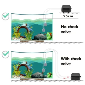 Hygger aquarium comparison: No check valve vs. With check valve (25cm tank)