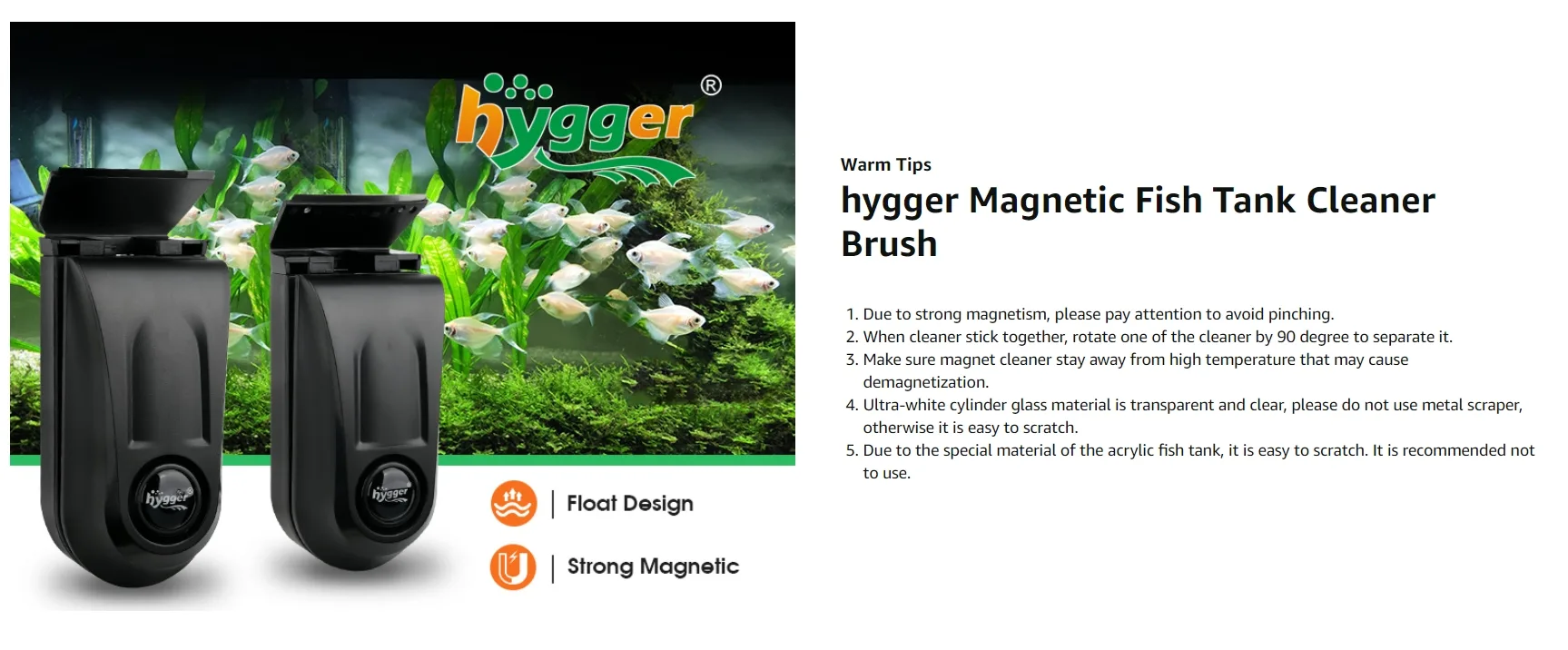hygger magnetic fish tank cleaner brush with float design and strong magnetism for aquarium maintenance