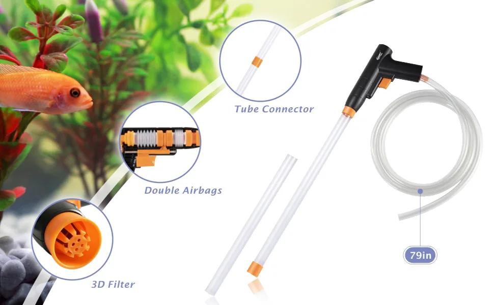 Hygger aquarium air pump with 3D filter, double airbags, tube connector, and 79in hose for fish tank oxygenation