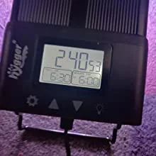 Hygger aquarium thermostat displaying temperature 24.0°C and time 16:30 with settings buttons