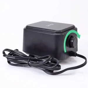 Hygger aquarium air pump with green power indicator and black cable, designed for fish tank aeration
