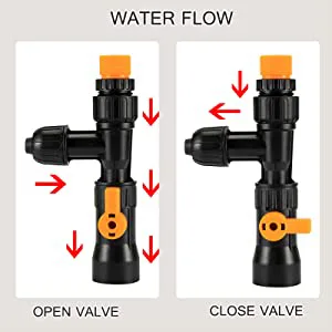 Hygger aquarium water flow valve: open (red arrows) and close (red arrows) positions for aquarium filtration control