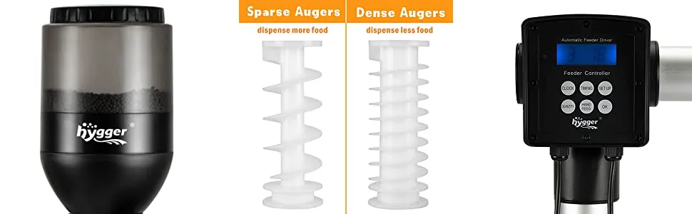 Hygger automatic aquarium feeder with sparse and dense auger options for precise food dispensing