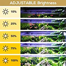 Hygger aquarium with adjustable brightness levels from 10% to 100% for optimal plant growth and viewing experience