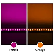 Hygger aquarium lighting comparison: purple vs orange LED strips for aquariums, showcasing color options and brightness level