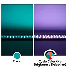 Hygger Aquarium LED lighting options: Cyan and Cycle Color (No Brightness Selection) modes with gradient backgrounds and cont
