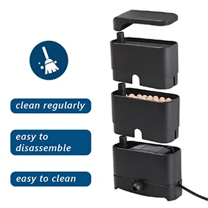 Hygger aquarium filter with removable parts for easy cleaning and maintenance, featuring a brush icon for regular cleaning.