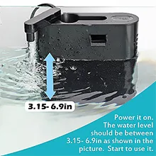 Hygger aquarium water pump with 3.15-6.9in water level indicator, showing power on and water flow