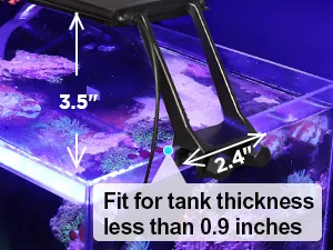 Hygger aquarium lid with 3.5 inch height and 2.4 inch width, designed for tanks under 0.9 inch thickness