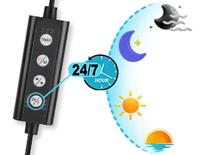 Hygger aquarium timer with 24/7 schedule for automatic lighting control, featuring sun and moon icons for day and night cycle