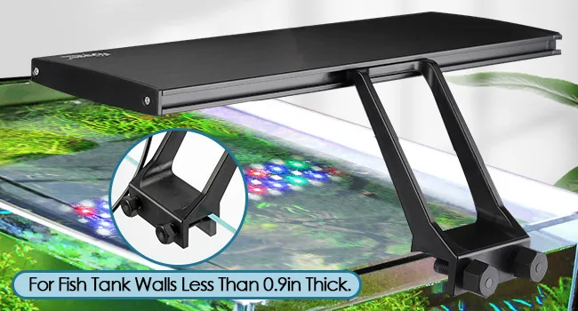 Hygger aquarium stand with adjustable legs for thin tank walls under 0.9in, featuring a sturdy black frame and close-up view