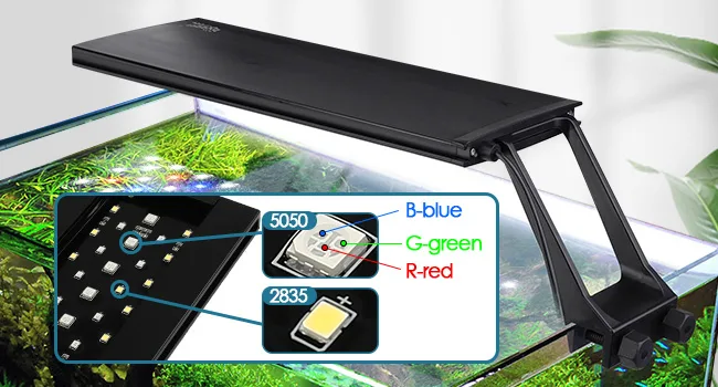 Hygger aquarium LED light with adjustable spectrum (5050, 2835) for vibrant fish tank plants and clear water visibility