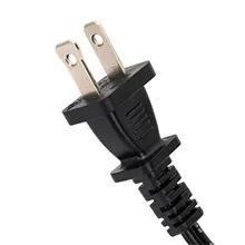 Close-up of a black US-style electrical plug with two flat prongs and a molded cord, suitable for aquarium equipment.