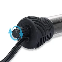 Hygger aquarium heater with adjustable thermostat and blue arrow indicating temperature control