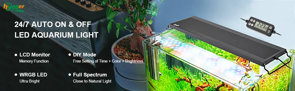 Hygger 24/7 Auto On/Off LED Aquarium Light with LCD Monitor, DIY Mode, and Full Spectrum for vibrant aquatic plants and fish