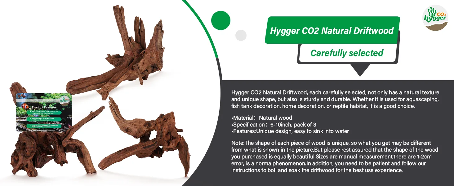 Hygger CO2 Natural Driftwood - 3-pack of 6-10 inch driftwood for aquariums, home decor, and reptile habitats