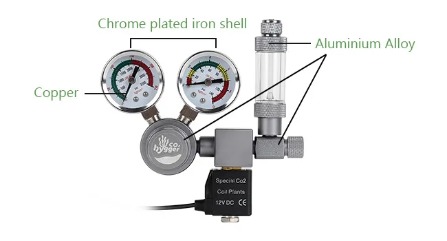 Hygger aquarium CO2 regulator with chrome iron shell, copper components, and aluminum alloy parts for precise CO2 control in