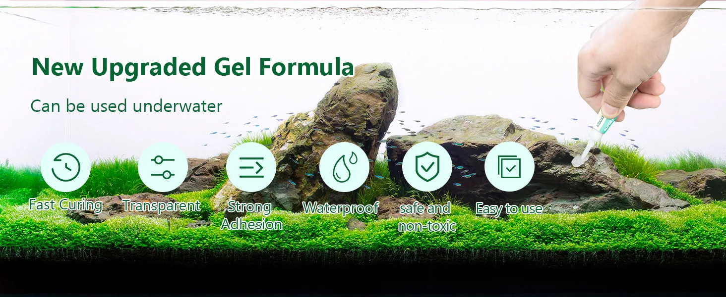 New Upgraded Gel Formula for aquariums: Fast curing, transparent, strong adhesion, waterproof, safe non-toxic, easy to use un
