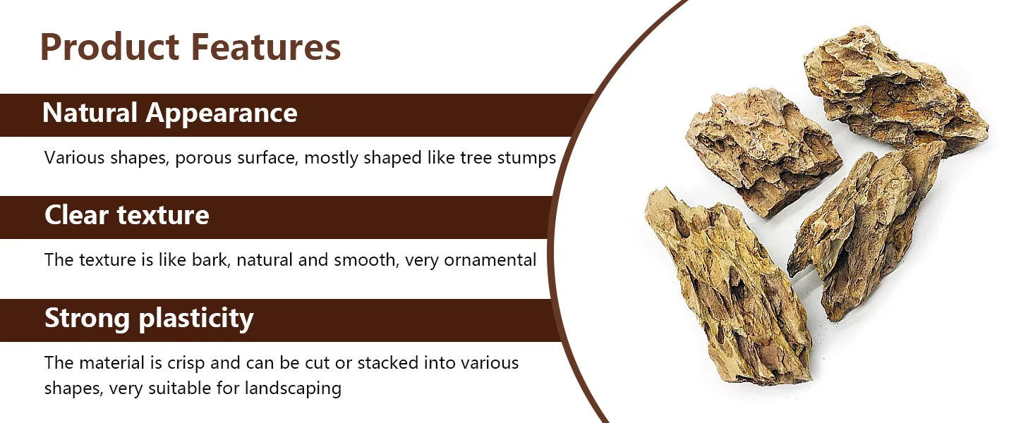Natural aquarium decor rocks with tree stump shapes, bark-like texture, and strong plasticity for landscaping