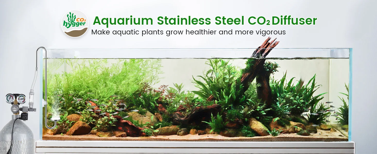 Stainless steel CO2 diffuser for aquariums with lush aquatic plants and fish