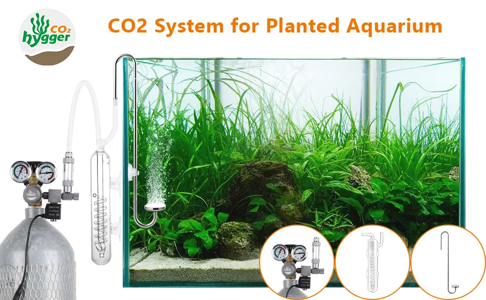 Hygger CO2 system for planted aquarium with tank, regulator, and diffuser components