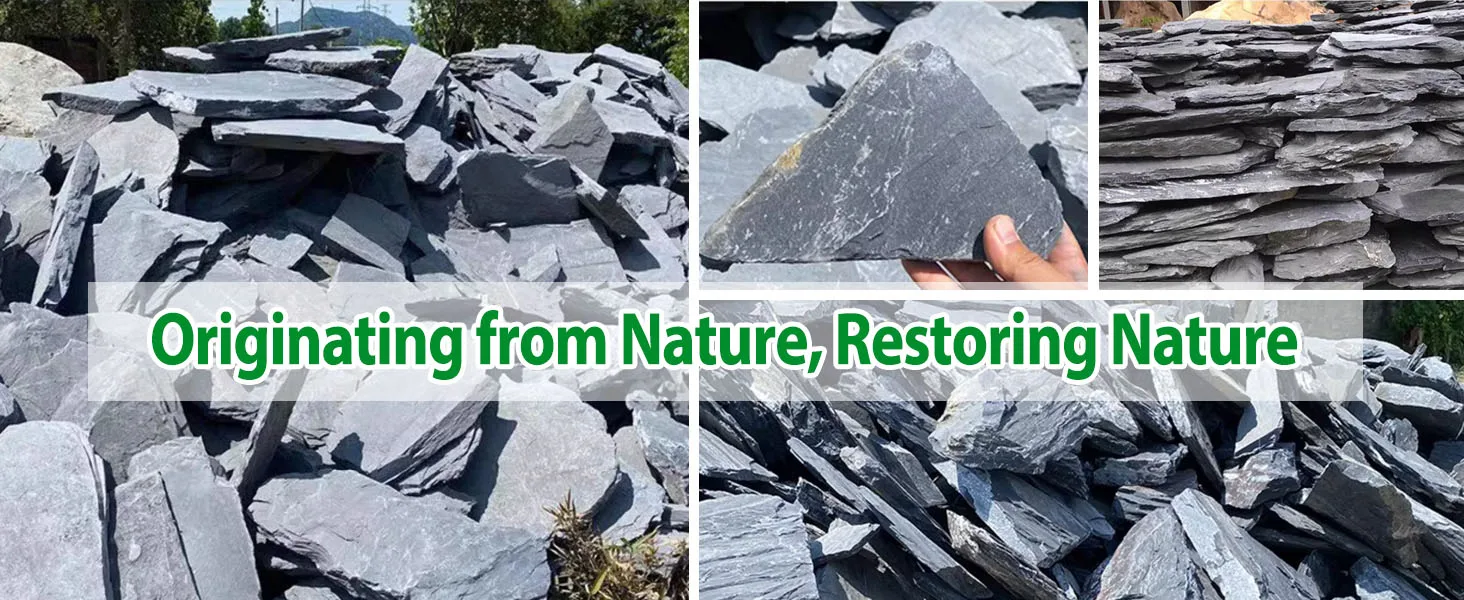 Stacked and natural slate stones for aquariums, showcasing texture and origin from nature.