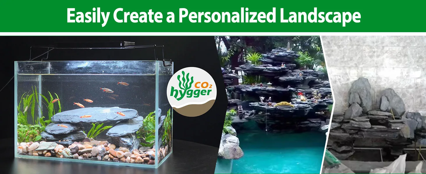 Hygger CO2 aquarium setup with fish, plants, and rocks for personalized landscape creation