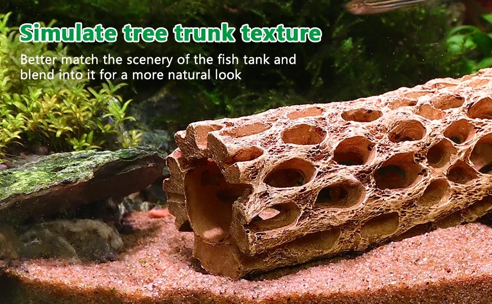 Natural tree trunk aquarium decoration with porous texture for realistic fish tank scenery