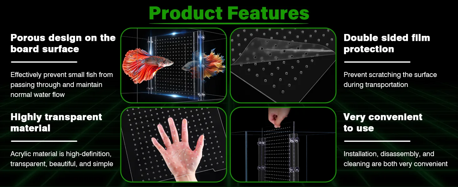 Hygger aquarium divider with porous design, double-sided film protection, and transparent acrylic material for fish tank safe