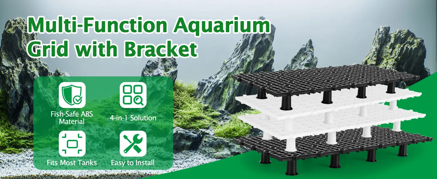 Multi-Function Aquarium Grid with Bracket - Fish-Safe ABS Material, 4-in-1 Solution, Fits Most Tanks, Easy to Install