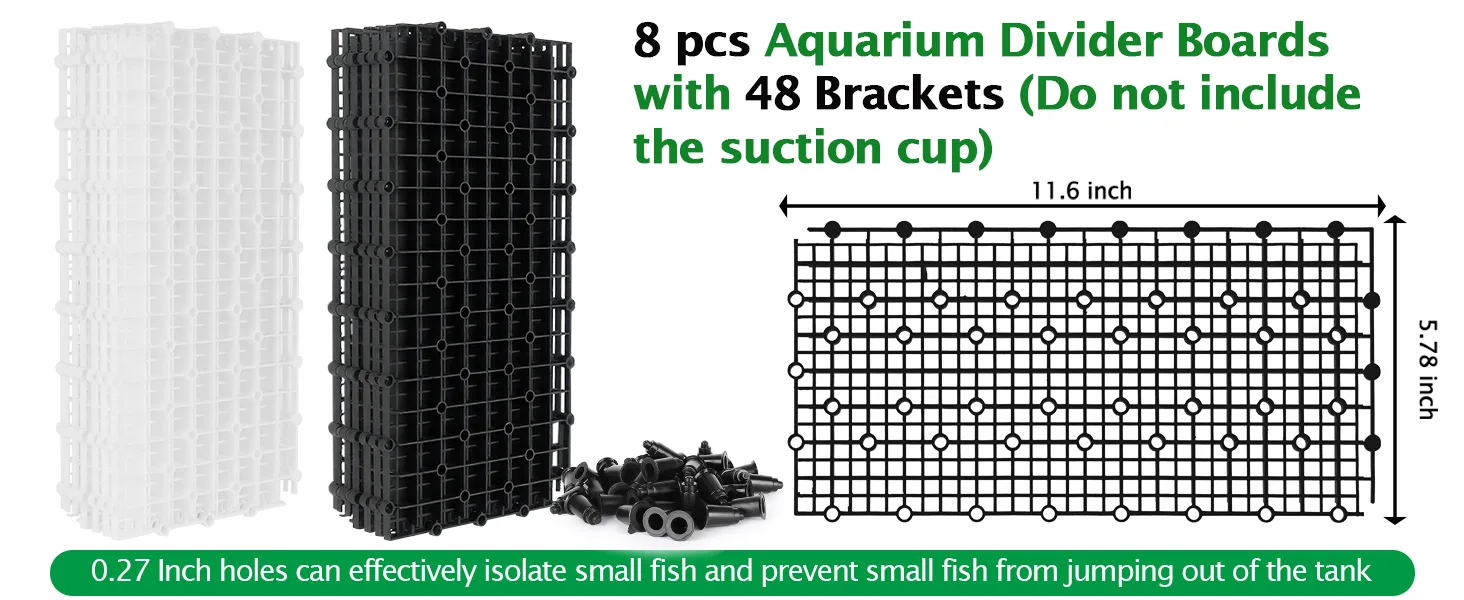 8 pcs aquarium divider boards with 48 brackets, 11.6x5.78 inch, 0.27 inch holes for fish isolation