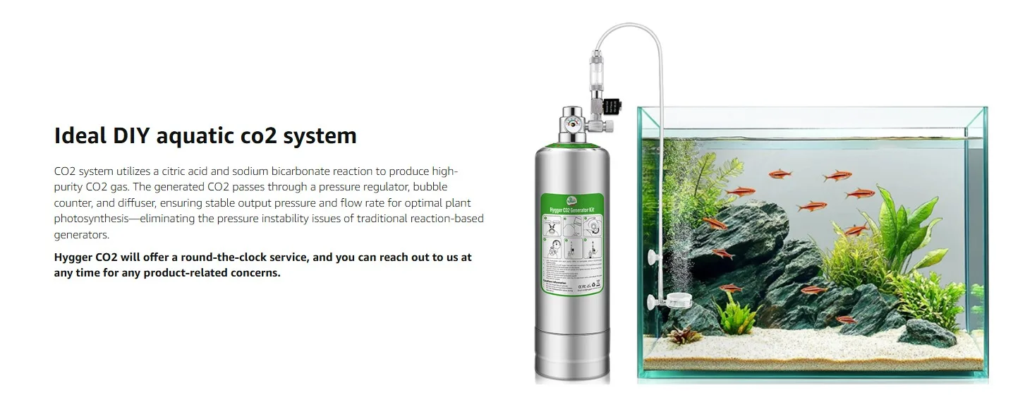 Hygger DIY aquatic CO2 system with tank, plants, and fish for optimal plant growth